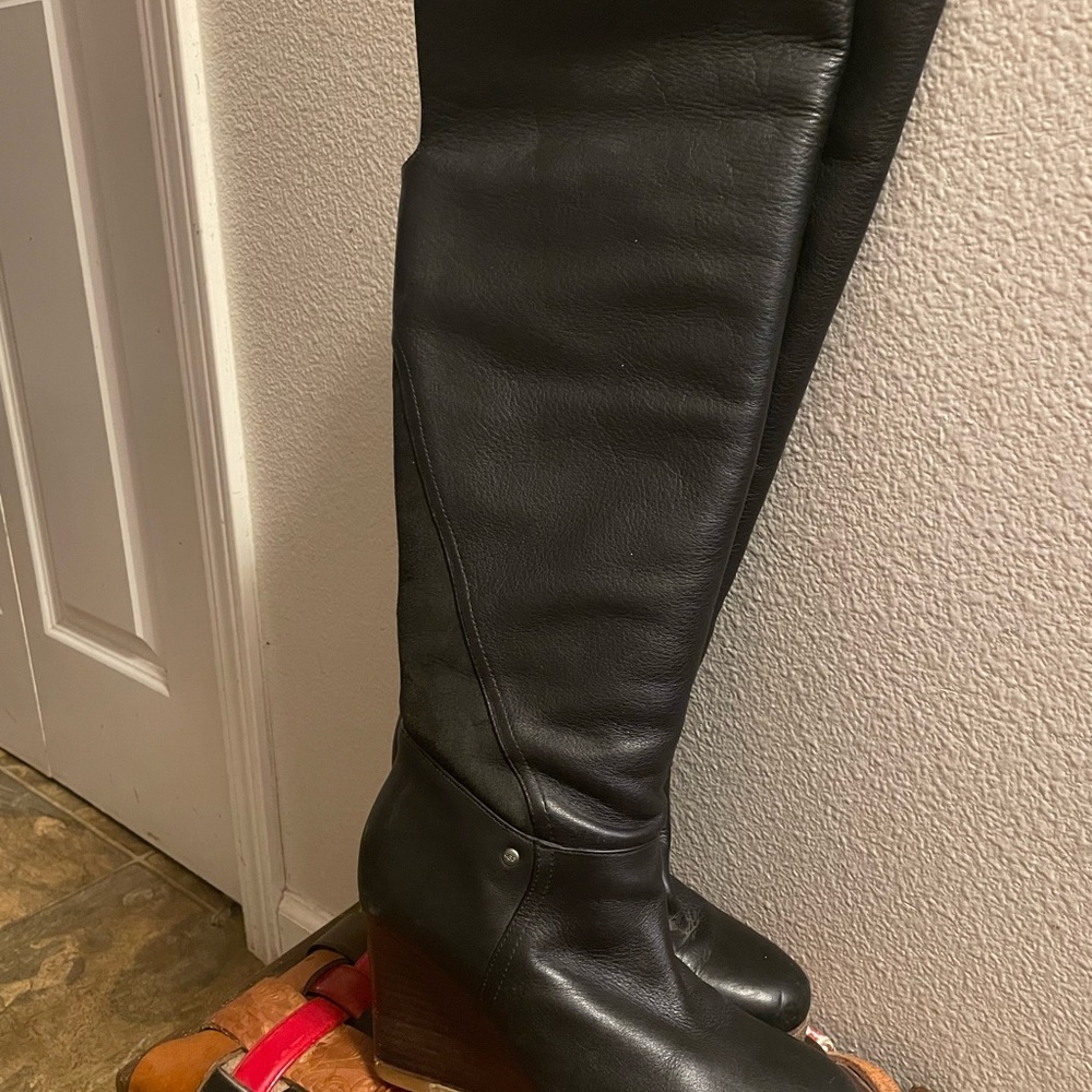 UGG Reveena Over The Knee Black Leather Boots